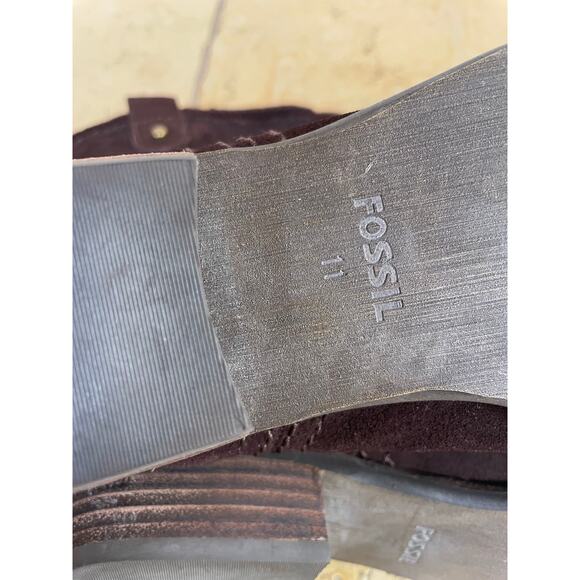 Fossil Womens Boots Sz 11 Chocolate Brown Suede Leather Western Ranch Cowgirl - Picture 9 of 13
